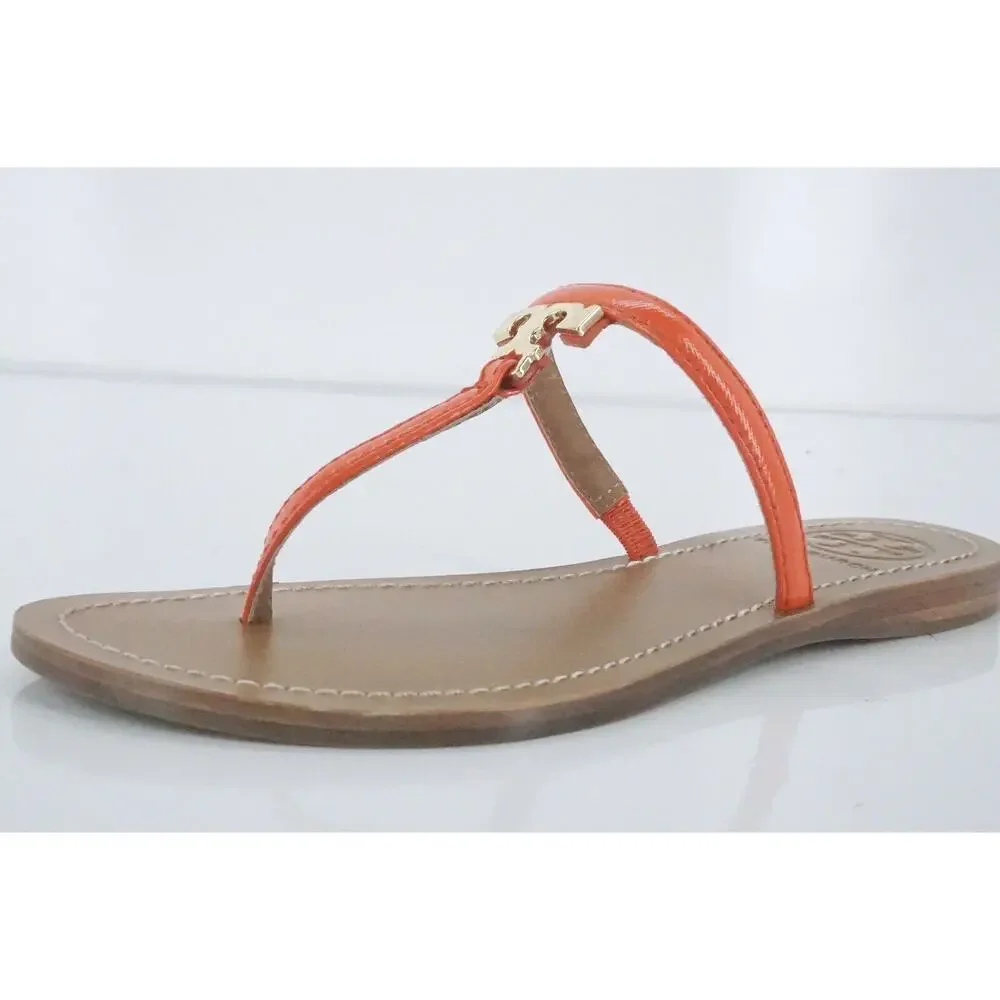 Tory Burch Strap Logo Thong Flip Flop Beach Slide Sandal Size 5 New $175 Orange